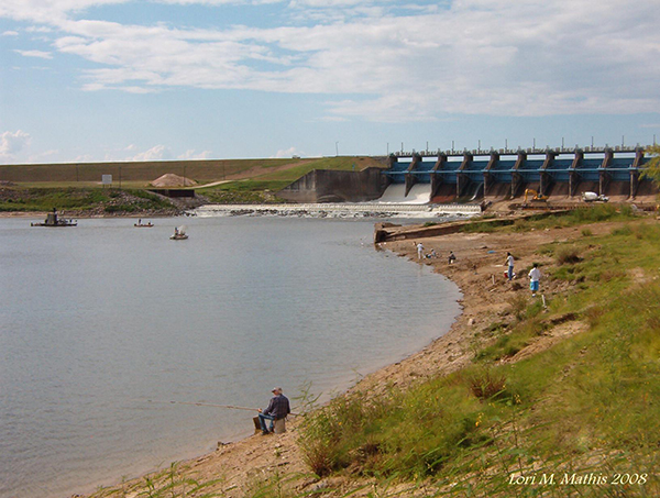 Downstream side of Lake Livingston Dam and Trinity River, Livingston TX