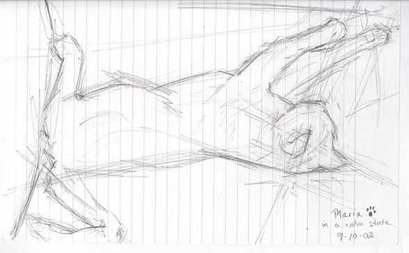 Graphite sketch of Maria lounging. Study used for combination print 'Constellation: Maria'
