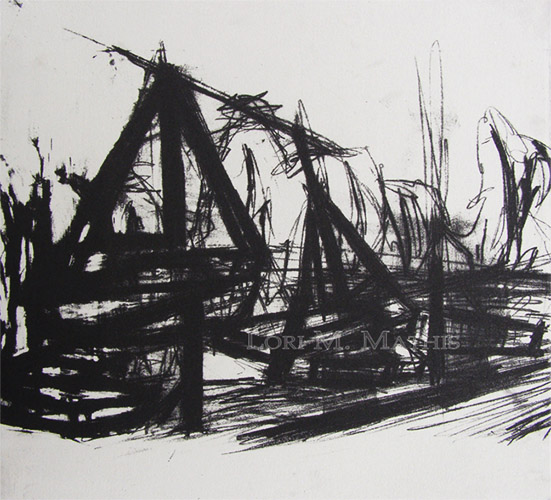 Sailboat Journey, state 1, lithograph