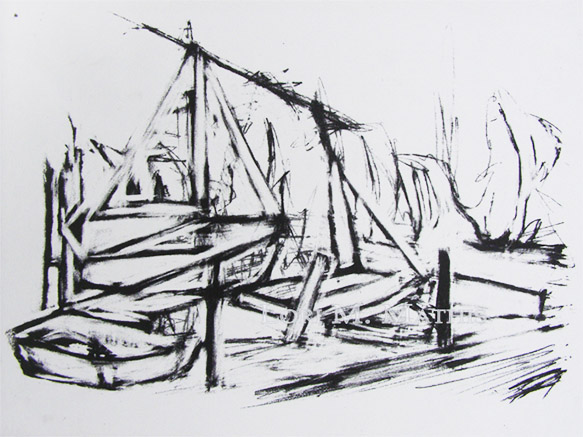 Sailboat Journey, state 2, lithograph