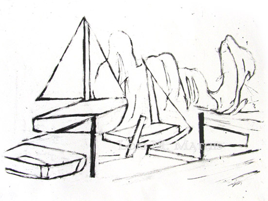 Sailboat Journey, state 3, lithograph