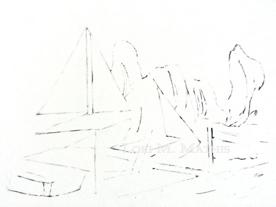 Sailboats Journey, state 4, lithograph